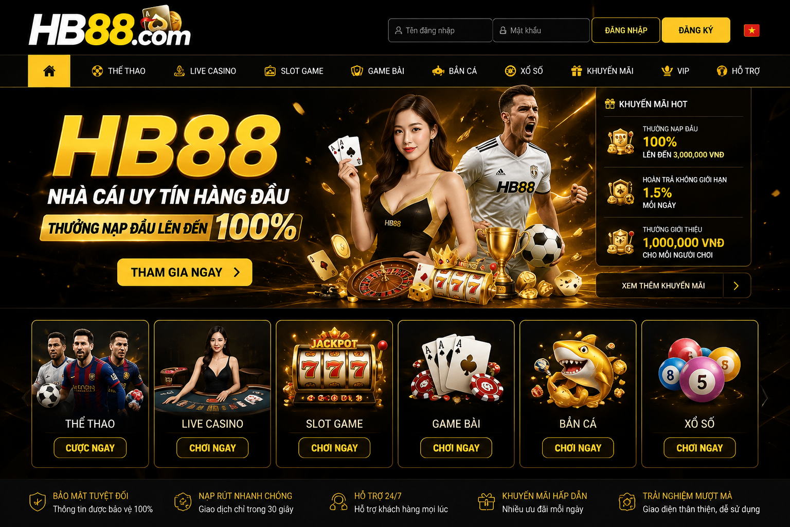 Giao diện trang chủ HB88